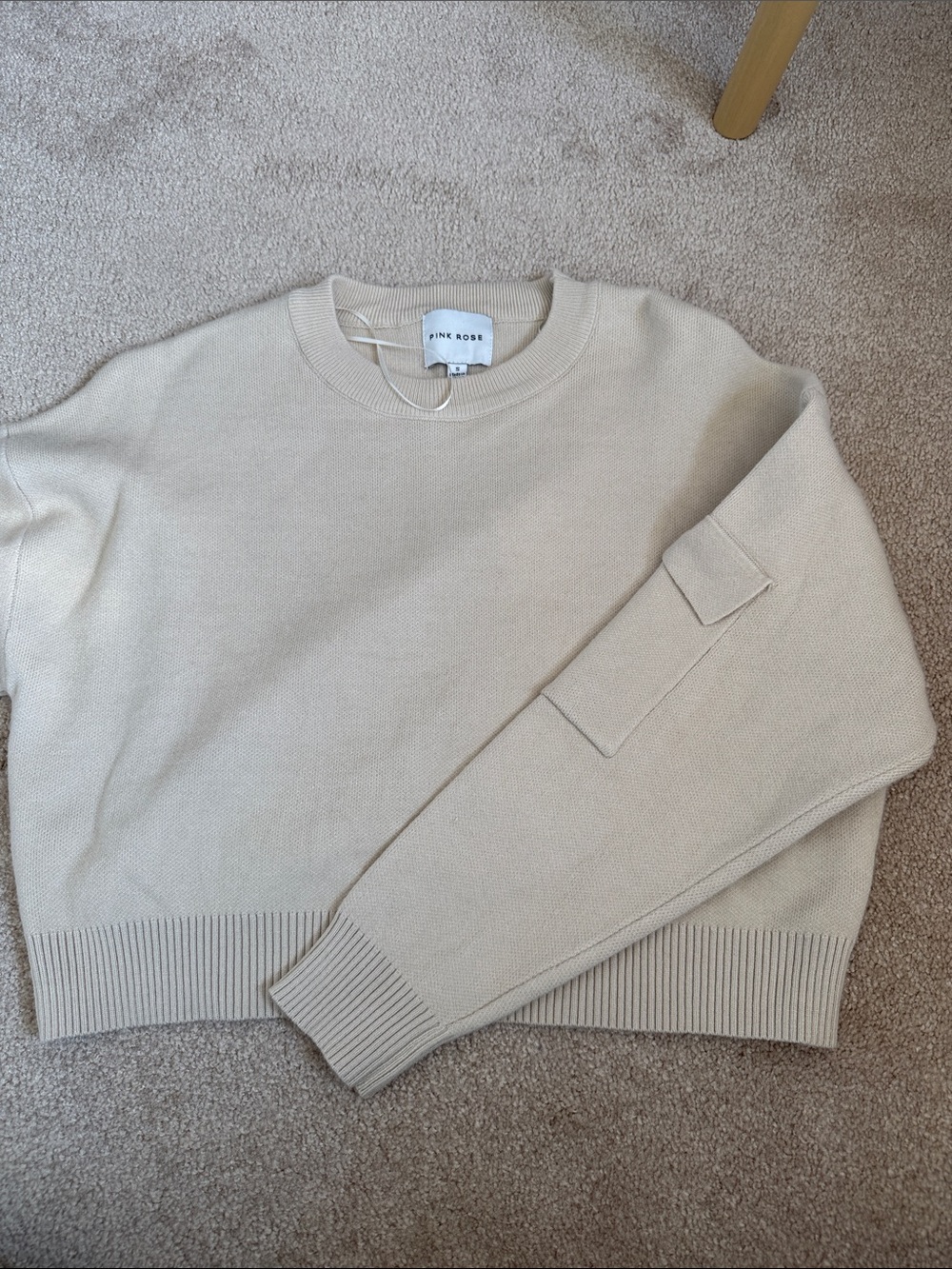 Pink Rose Crewneck Sweater in Beige